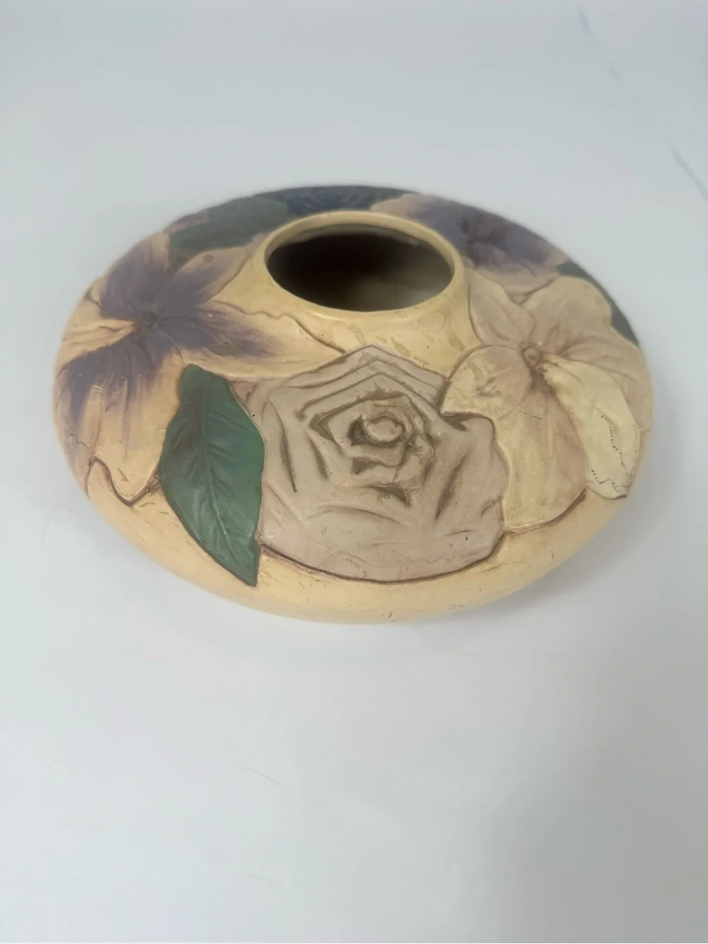 Vintage Hand Painted Handcrafted Purple Cream Floral Vase Homemakers Idea Co